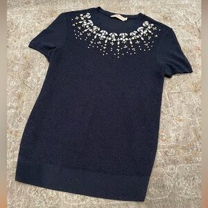 Tory Burch Black Embellished Crew Neck Sweater